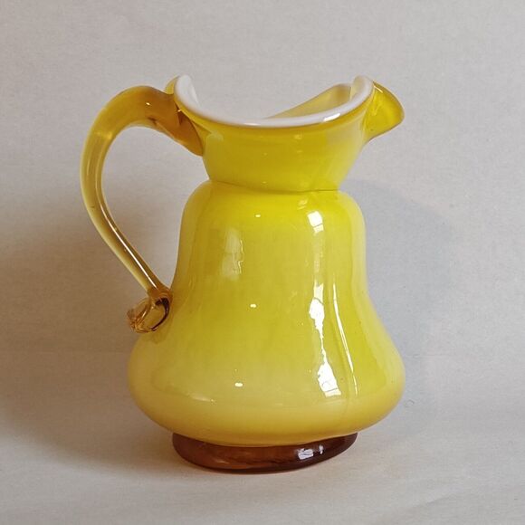 Vintage Fenton Layered Lemon Yellow White Creamer Pitcher Art Glass 4" - Picture 1 of 9